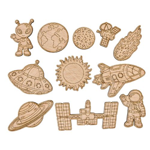 Figuras de madera del espacio para colorear