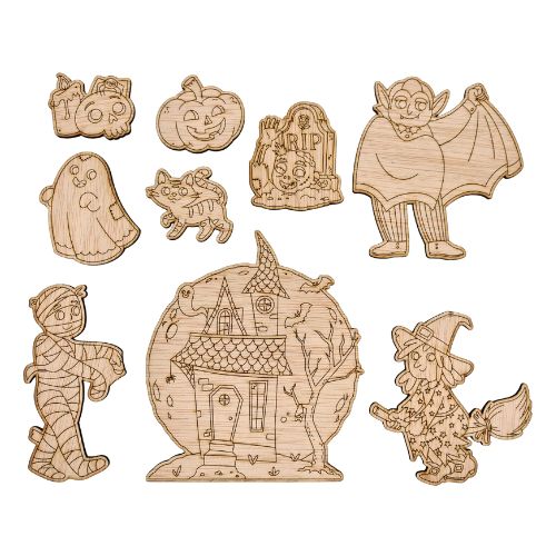 Figuras de madera de Halloween para colorear
